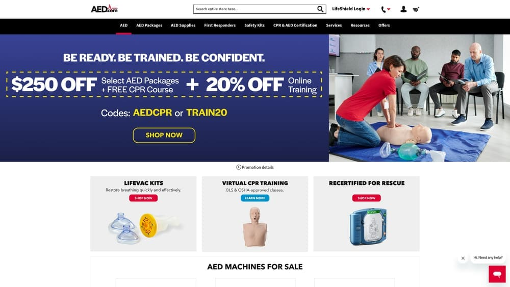 Screenshot of AED.com website