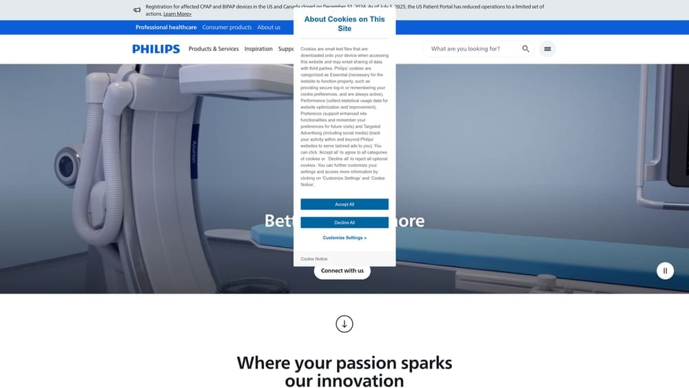 Screenshot of Philips Healthcare website
