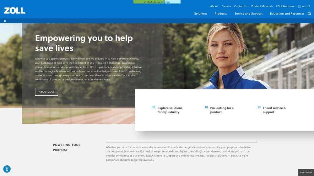 Screenshot of ZOLL Medical website