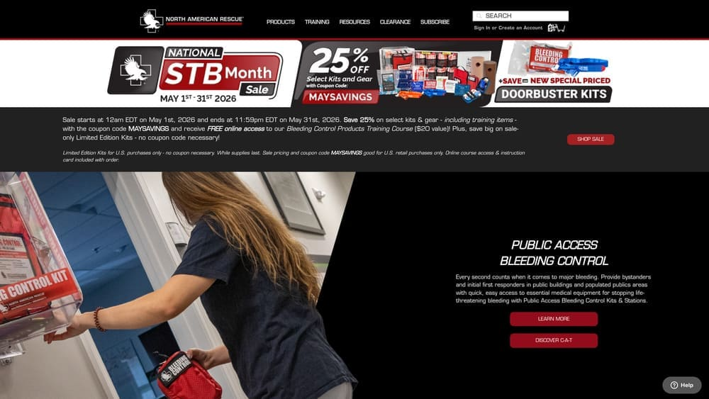 Screenshot of North American Rescue (NAR) website